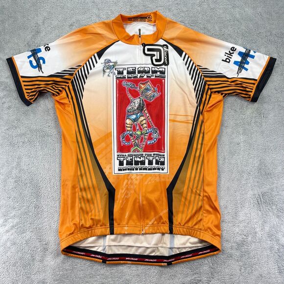 Jakroo Cycling Jersey Mens XL MS Orange Graphic Raglan Short Sleeve Full Zip - Picture 1 of 12